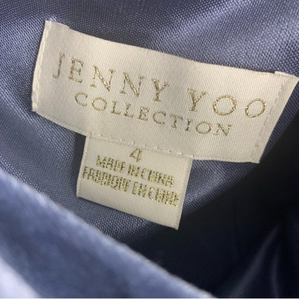 Jenny Yoo Cybill One Shoulder Gown | Chambray Bluestone Velvet | Size 4 - Picture 9 of 16